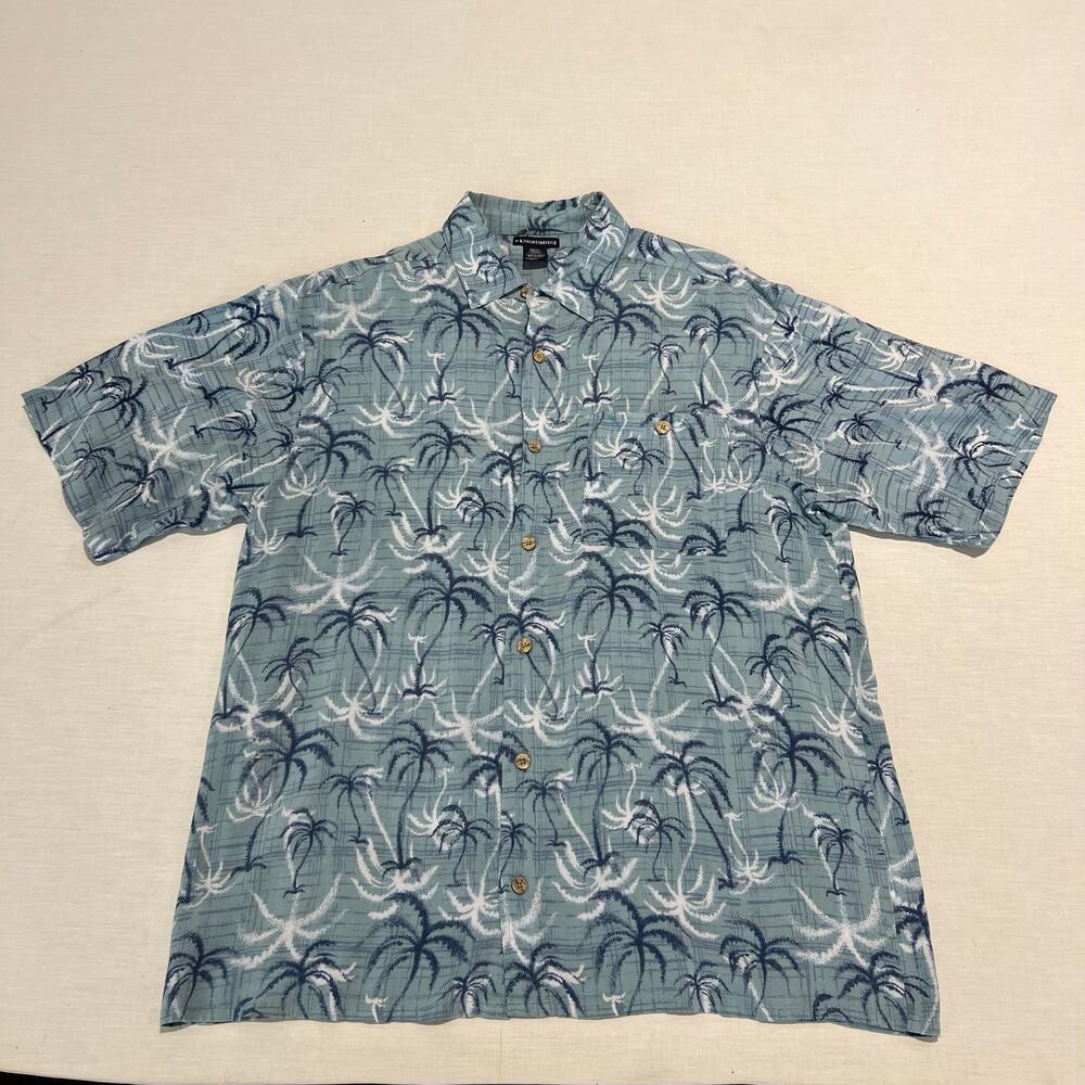 Knightsbridge Hawaiian Shirt Blue Palm Tree 100% Rayon Sz M